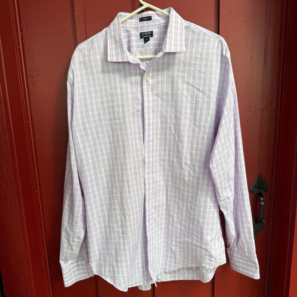 J. Crew Lavender and White Plaid Men's Dress Shirt